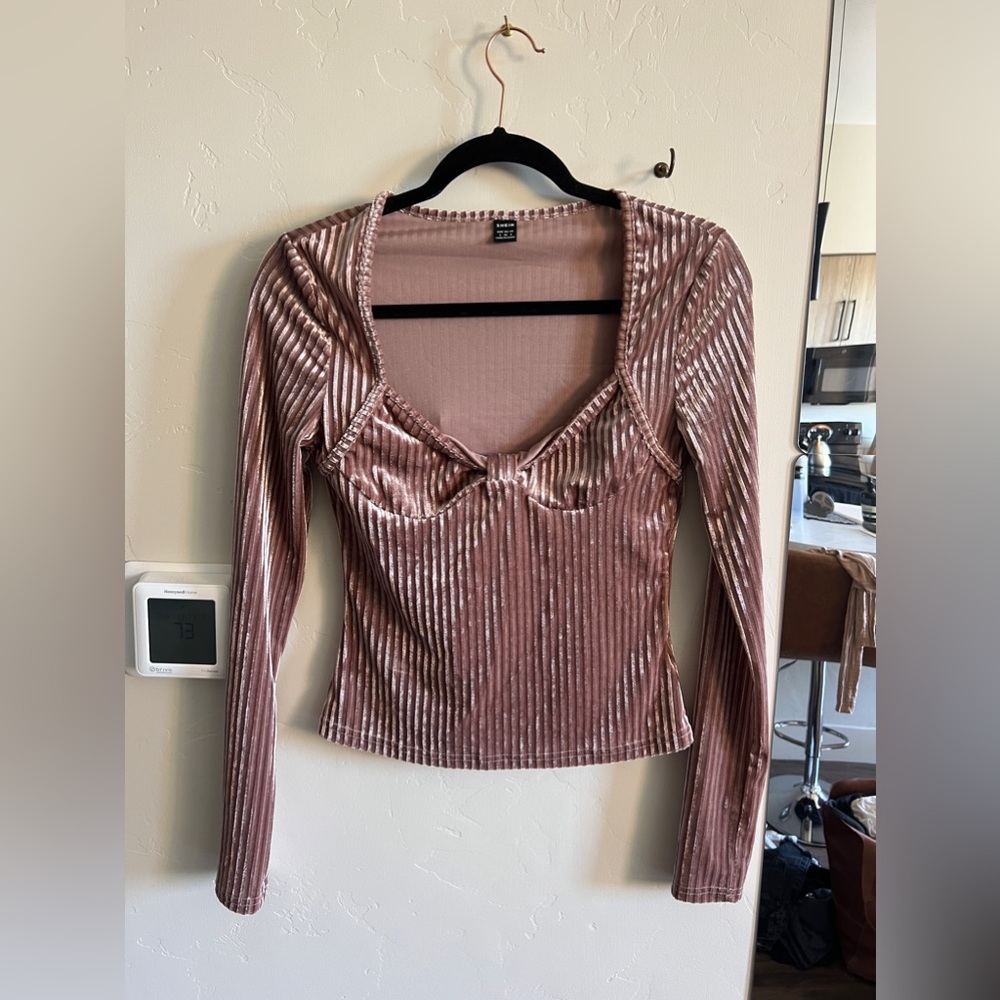 Shein Mauve Pink Velvet Long Sleeve Women’s Top